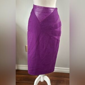 Bernard Cowan Fuchsia Wool Skirt 80s Designer Leather Inlay Jewel Tone